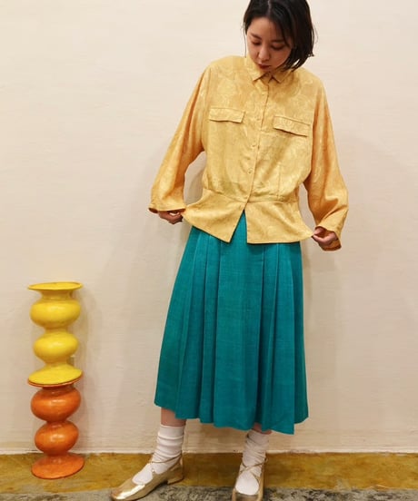 80s-90s 『YESSICA』Jacquard Peplum Dolman Shirt