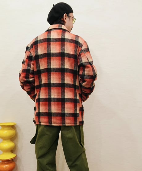 50-60s Red base check Wool Long type Sport jacket