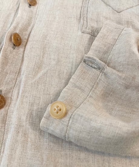90s 『FLAX』 Light beige Linen shirt