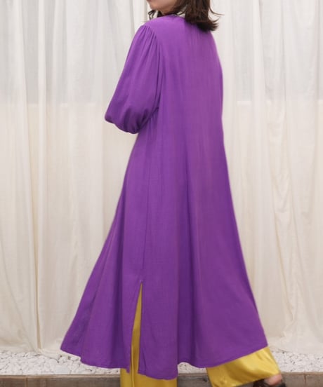 Purple Button Front Puff Sleeve Dress