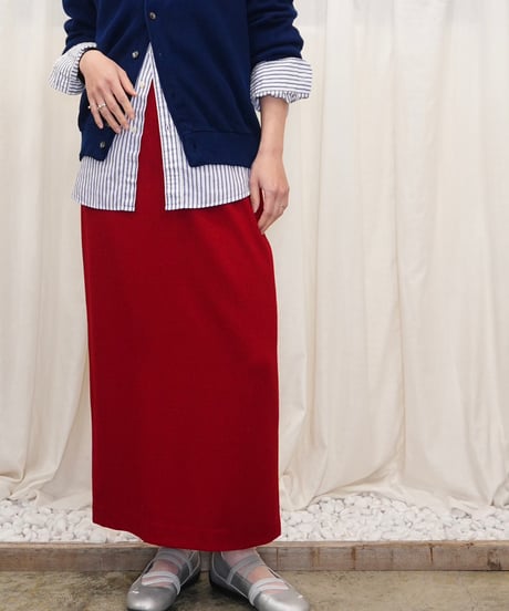 90s Red Wool Straight Skirt