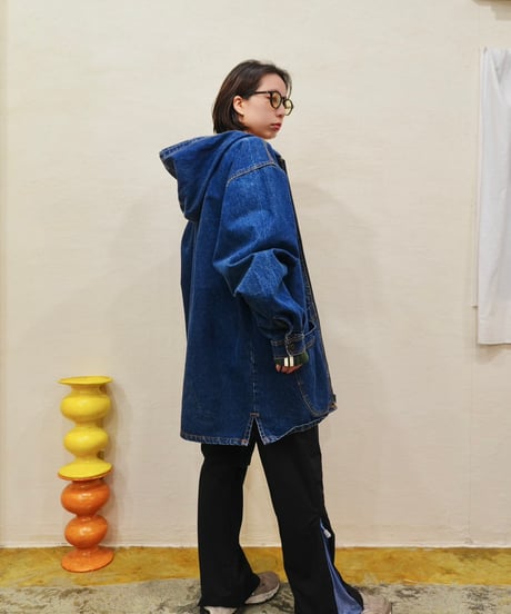 90s Big silhouette Denim Zip-up Hoodie