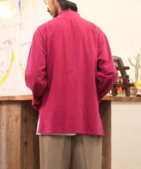 Wine red long sleeve Chinese shirt