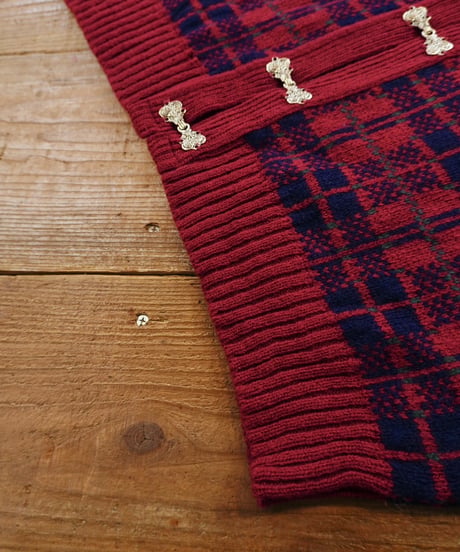 70s-80s Cherry Red Checkered Nordic Cardigan