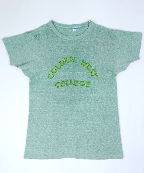 70s "Champion" Heather Green College print T-shirt / size L