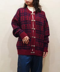 70s-80s Cherry Red Checkered Nordic Cardigan