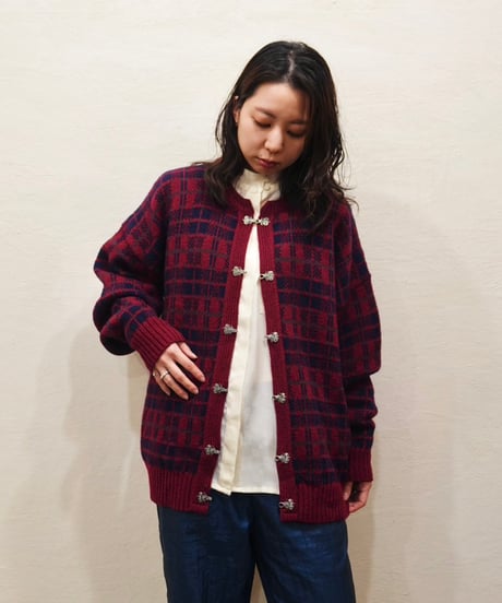 70s-80s Cherry Red Checkered Nordic Cardigan