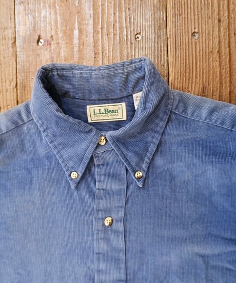 80s 『L.L.Bean』 ブルー ボタンダウン コーデュロイシャツ