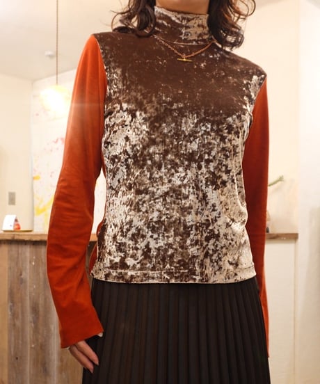 Mixed Fabric Stand Collar Top