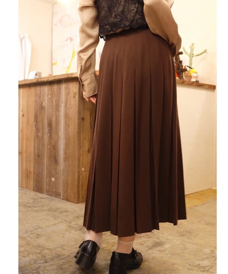 70s-80s Brown Wool Pleated Skirt