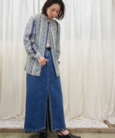 90s Stand collar retro all-over print shirt