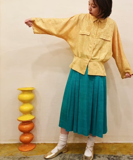 80s-90s 『YESSICA』Jacquard Peplum Dolman Shirt
