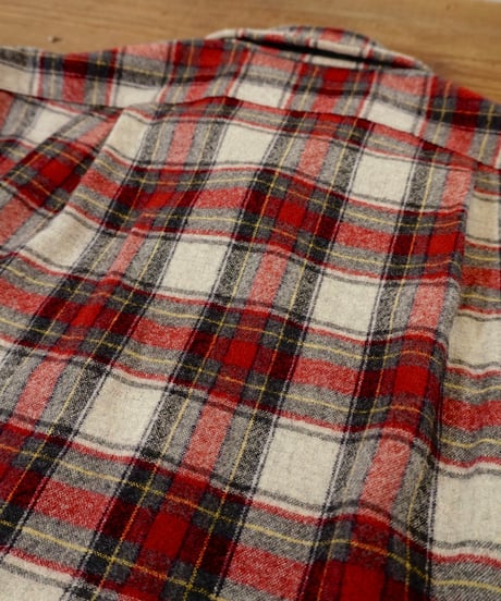 70s 『Pendleton』 Red base check Open collar Wool shirt /size S