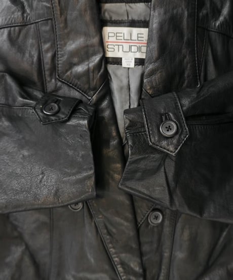 80s-90s Black All Leather Trench coat