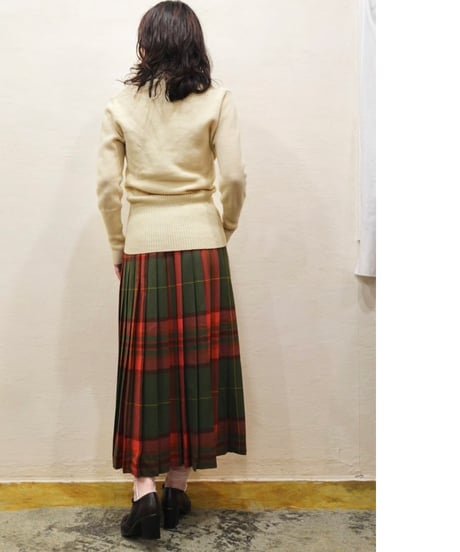 70s-80s Checked Wool Pleated Skirt