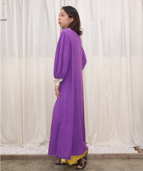 Purple Button Front Puff Sleeve Dress