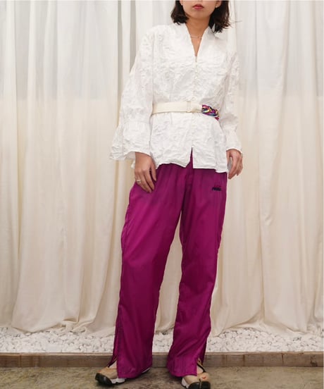 Shirred lawn voluminous sleeve Blouse