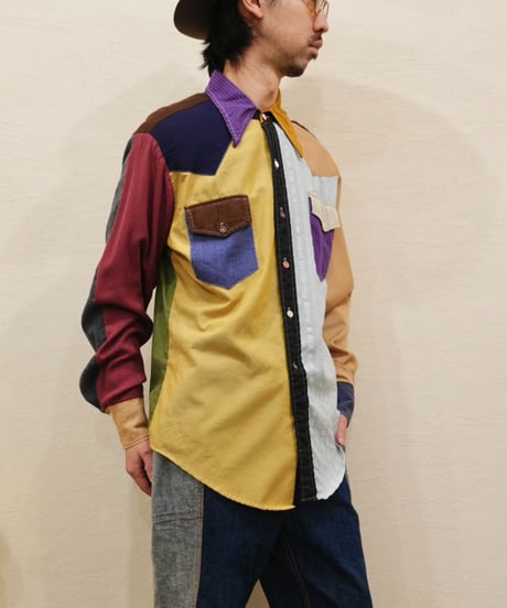 70s 『KENNINGTON』 Crazy pattern cotton shirt / size M 程度