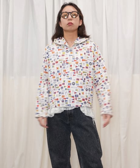 70s Signal Flag & Rope Knot Print Cotton Anorak