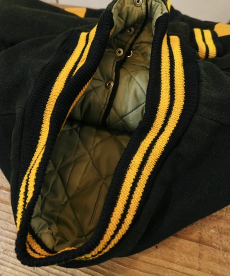 70's 黒×黄色 ウール×レザー スタジャン / size 36程度