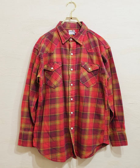 60s 『Wrangler』 Red-based check western shirt / size 16½