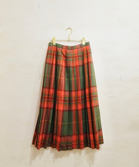 70s-80s Checked Wool Pleated Skirt
