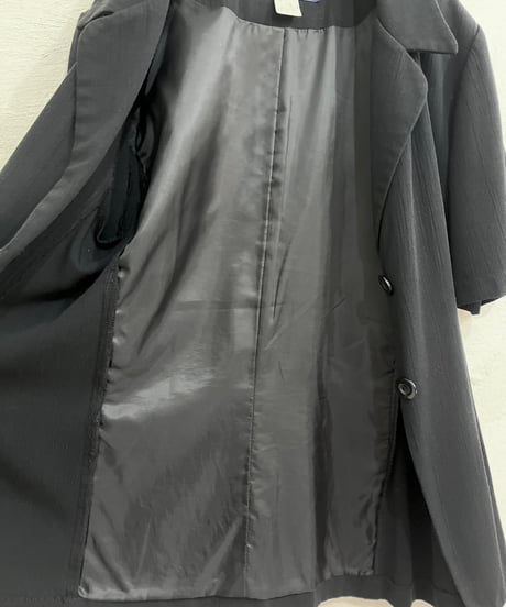 90s Textured Line Black Short Sleeve Jacket