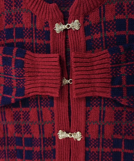 70s-80s Cherry Red Checkered Nordic Cardigan