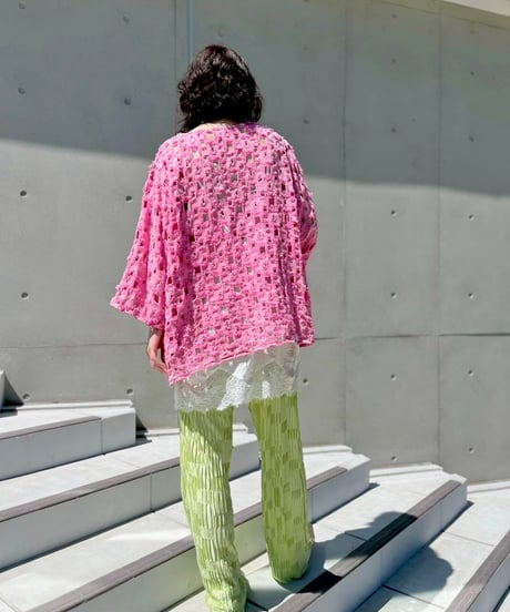 Pink Denim Damage Tops