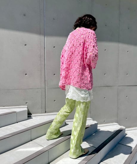 Pink Denim Damage Tops