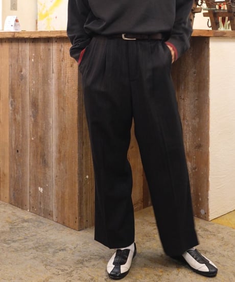 Black Striped Two-Pleated Slacks