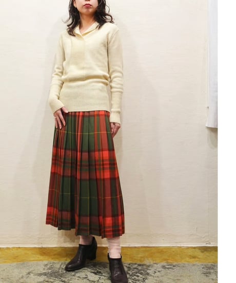70s-80s Checked Wool Pleated Skirt