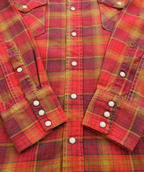 60s 『Wrangler』 Red-based check western shirt / size 16½