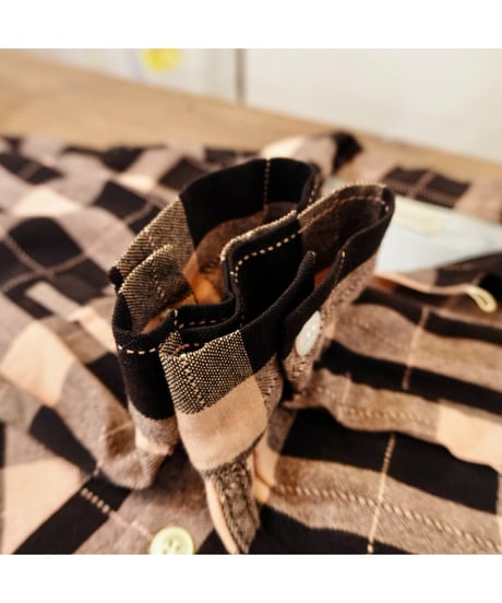 50s Black × Pink check Open collar Wool shirt / size M程度