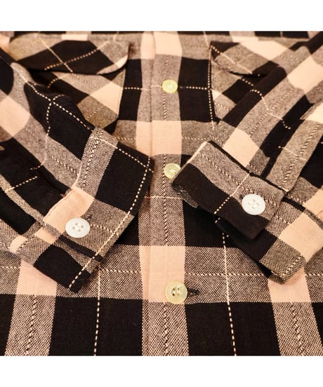 50s Black × Pink check Open collar Wool shirt / size M程度
