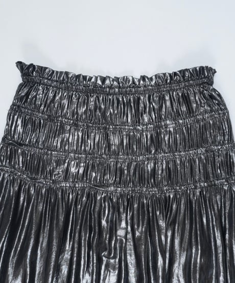 Dark Silver Metallic Gathered Midi Skirt