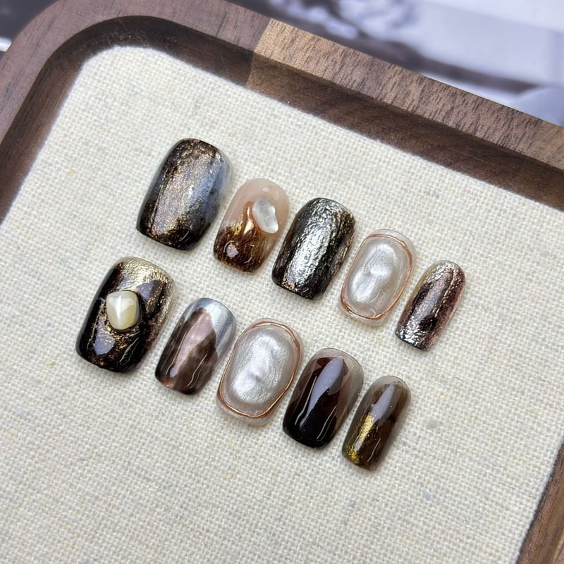 中古カチカチネイル ネイルチップ 痛ネイル オーダー 量産型 地雷系 黒 クロムハーツ