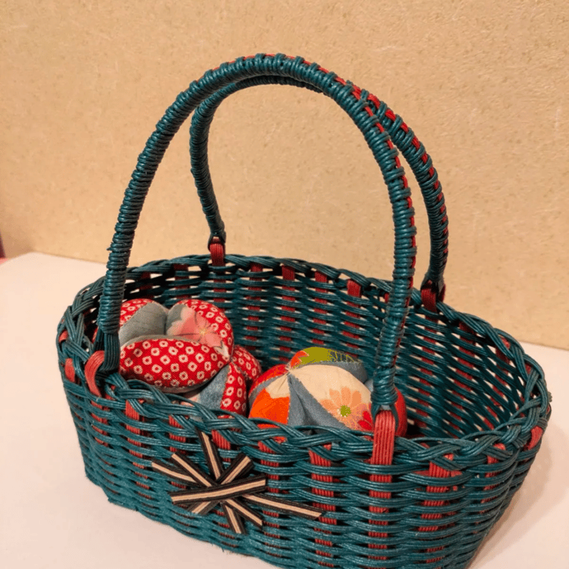 持ち手付きバスケット 手提げ かごバッグ エコクラフト クラフトバンド