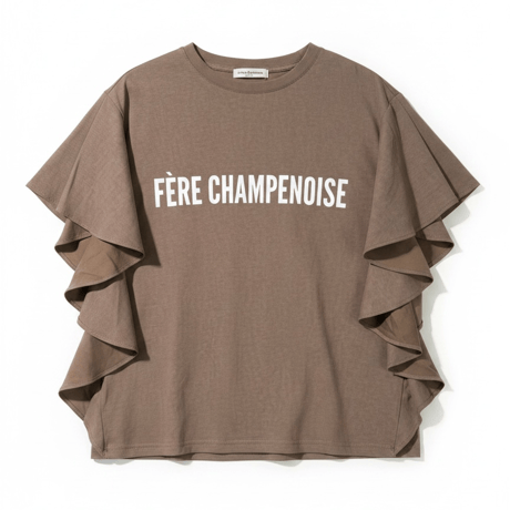 袖フリルロゴTシャツ