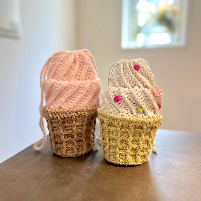 DL編み図】アイスクリーム巾着ポーチ | jasminepie -編み図SHOP-