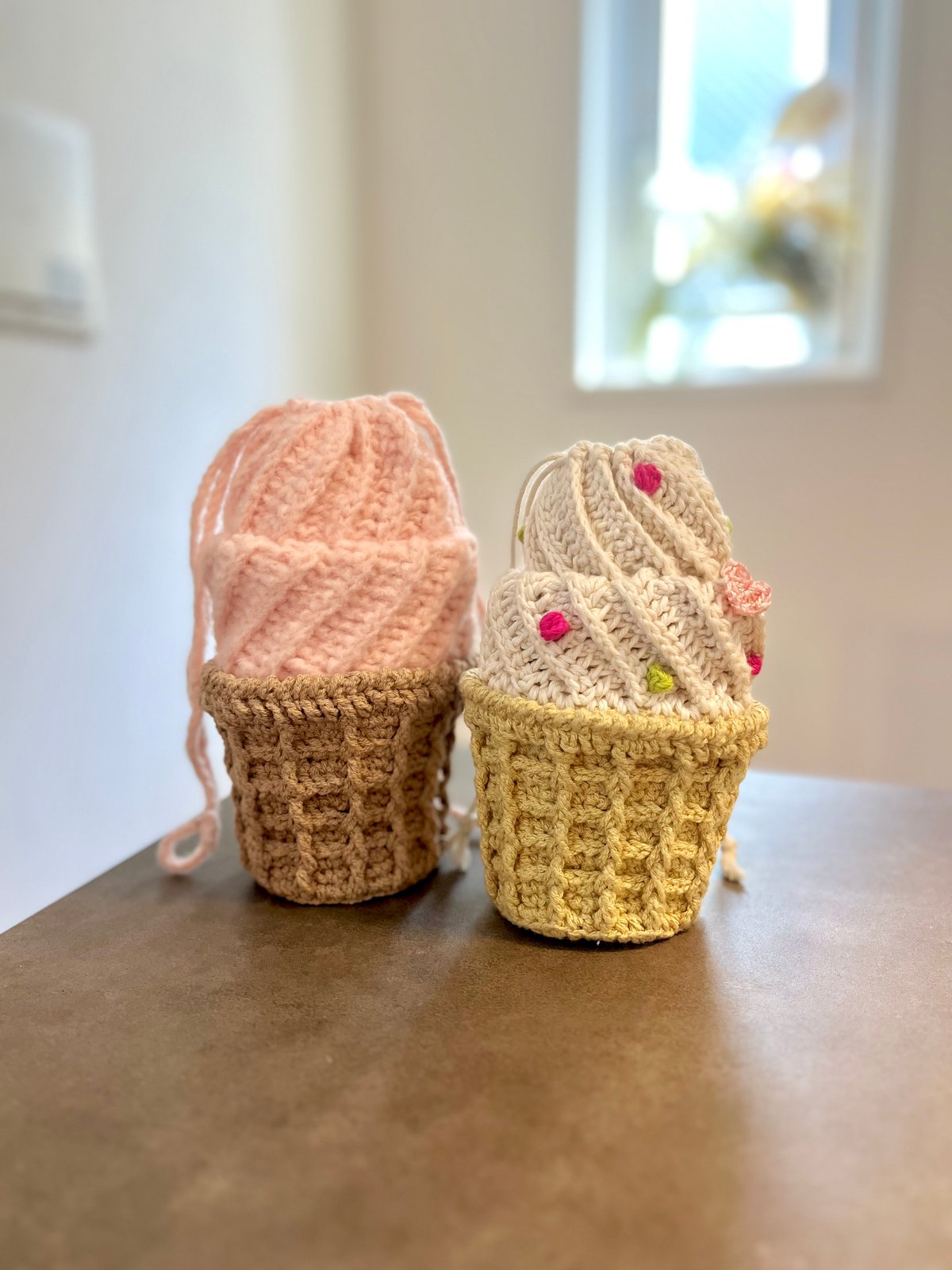 DL編み図】アイスクリーム巾着ポーチ | jasminepie -編み図SHOP-