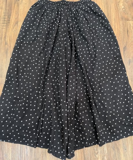 プチプラ　綿ローンワイドパンツ　黒ドット