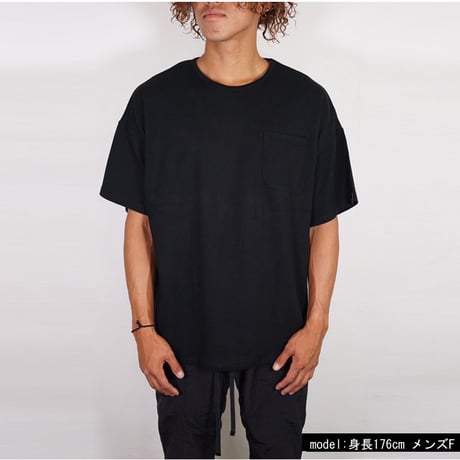 オーガニックコットン100％　テラヘルツ鉱石プリント加工　シリカ加工　ビッグシルエットポケット付き半袖Tシャツ