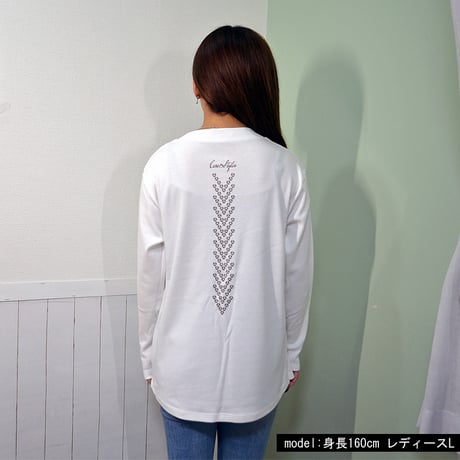 オーガニックコットン100％　テラヘルツ鉱石プリント加工　シリカ加工　モックネック長袖Ｔシャツ