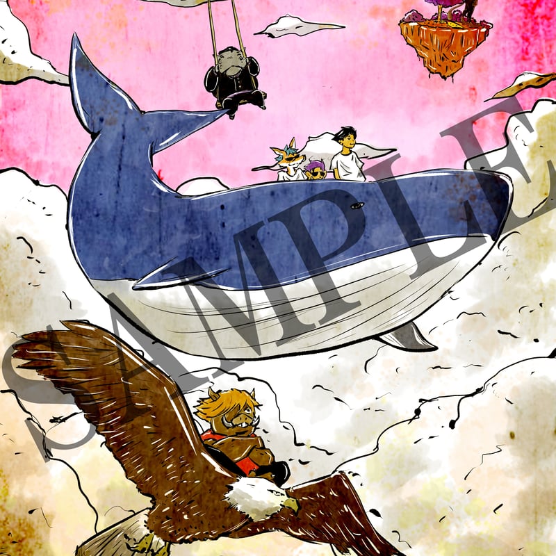 キミとはじまりの森』未収録原画セット【クジラの飛行船】＋ぼくが絵本