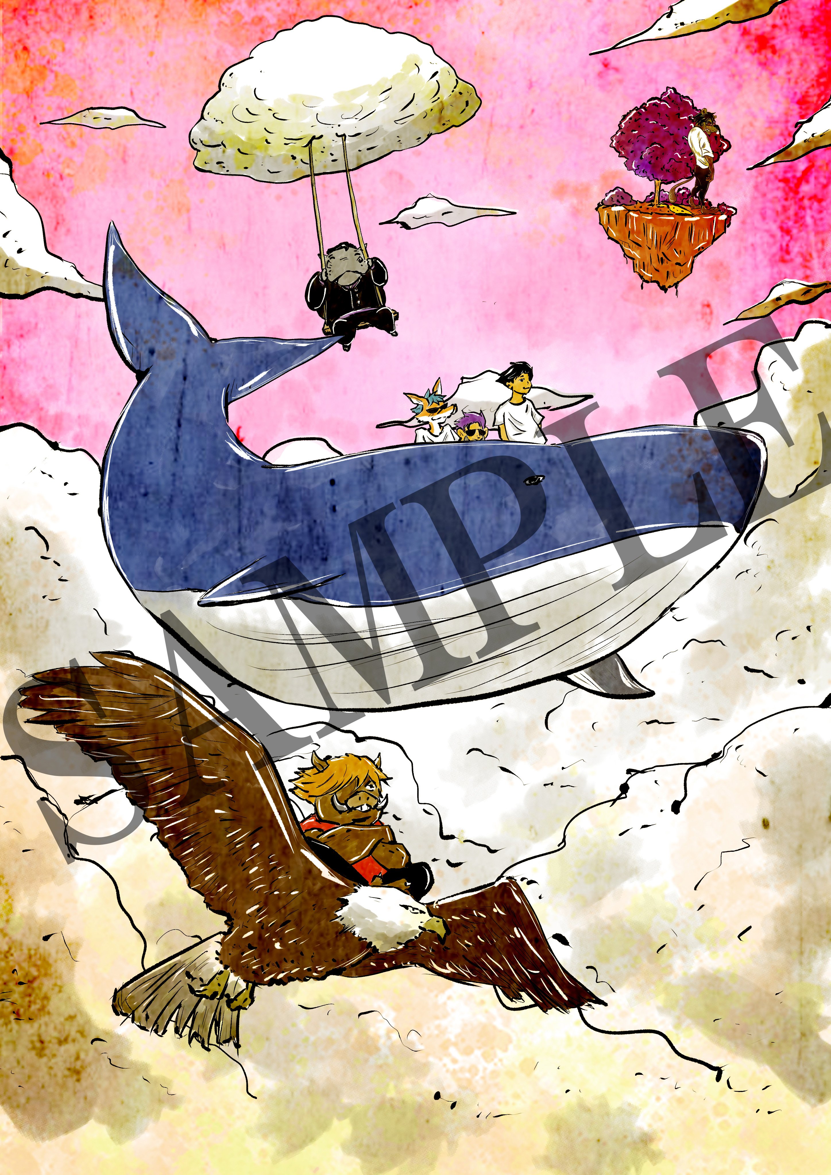 キミとはじまりの森』未収録原画セット【クジラの飛行船】＋物語PDF