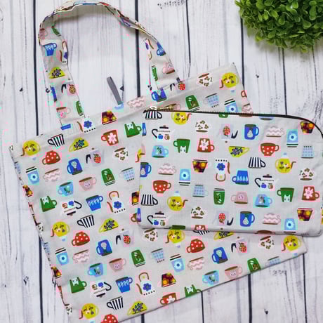 通院も楽しくなっちゃうかも！？セットお薬手帳財布＆お薬受取エコバッグMWEB45カラフルコーヒーカップ☆診察券ポケット12+隠しポケット