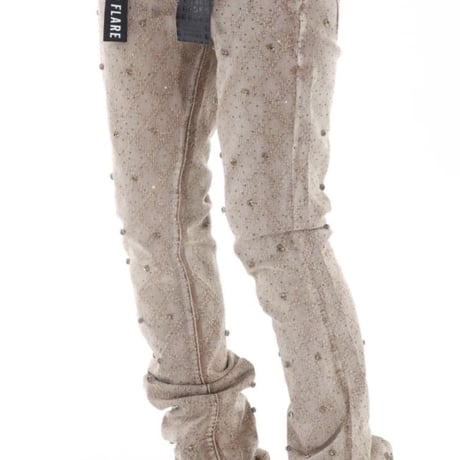 Rhinestone Covered Brown Stacked Flare Jeans