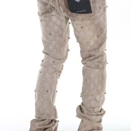Rhinestone Covered Brown Stacked Flare Jeans