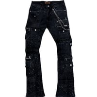 Astronomical Embellished Stacked Denim Faded Black